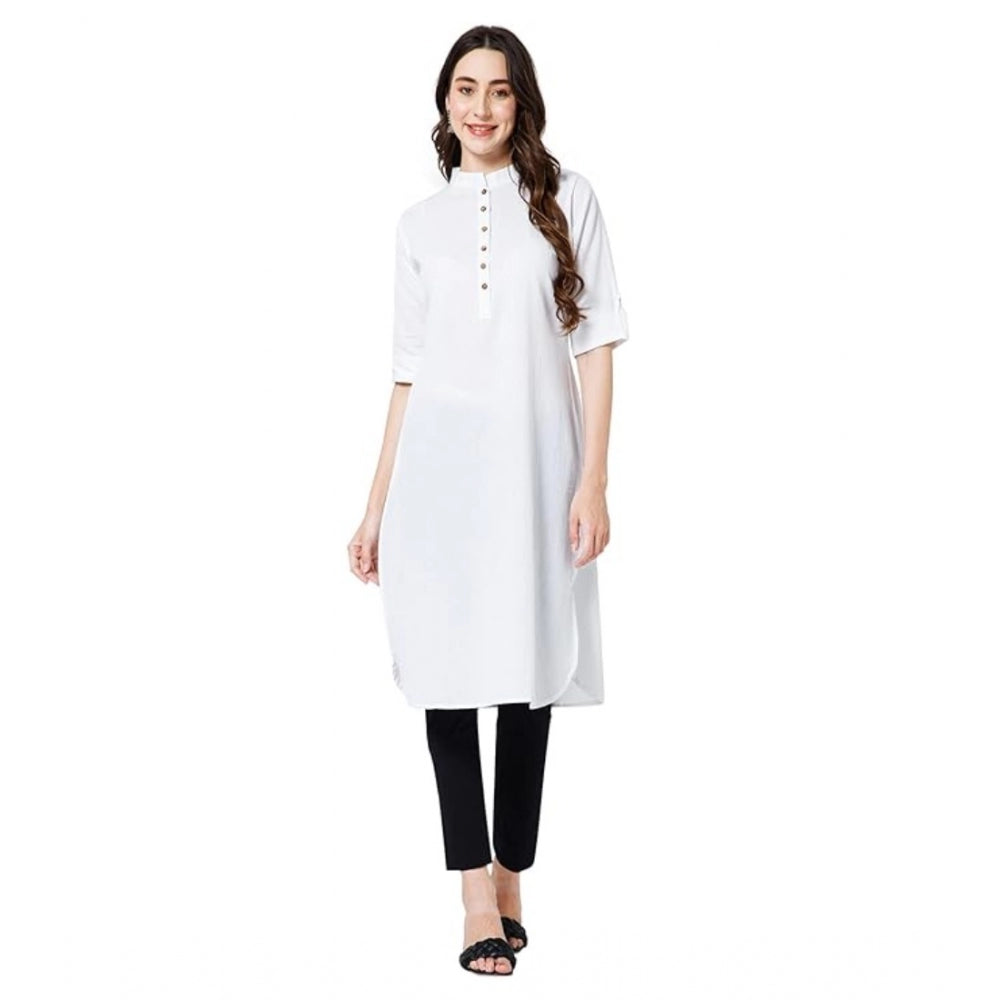 Generic Women's Casual Cotton Solid 3-4 Sleeve Kurti (White)