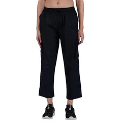 Generische Damen Casual Cotton Solid Cargo Pants (Schwarz)