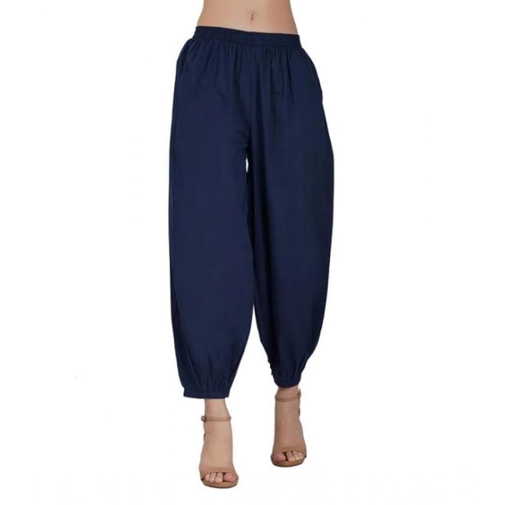 Generische Damen-Haremshose aus Baumwollbatist mit elastischer Taille und Patiala-Muster (Marineblau)