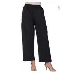 Generic Women's Casual Cotton Cambric Solid Elastic Palazzo Trousers (Black)