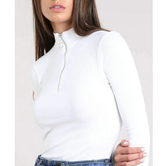 Generic Women's Casual Cotton Blend Solid Western Top (White)