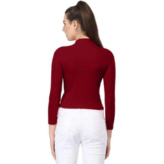 Generic Women's Casual Cotton Blend Solid Western Top (Maroon)