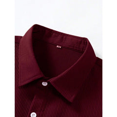 Generic Men's Casual Short Sleeve Striped Cotton Blended Shirt (Maroon)