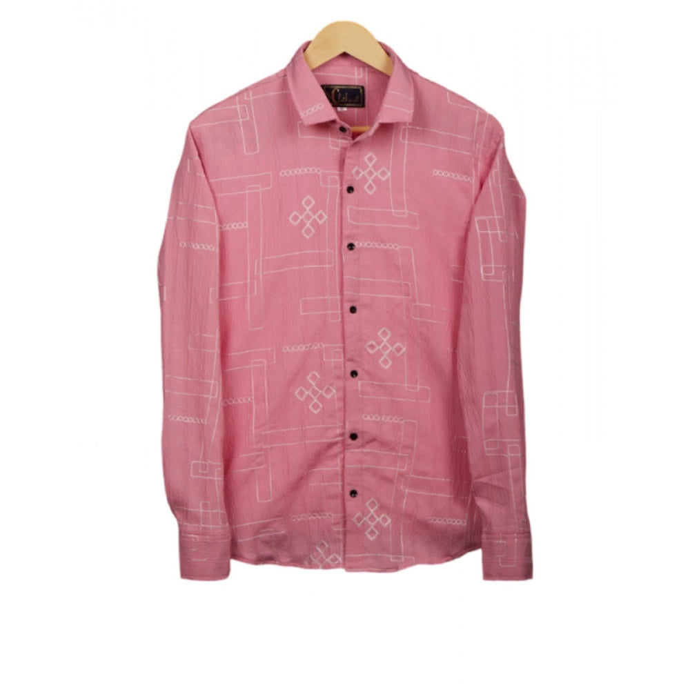 Generic Men's Casual Full Sleeve Printed Cotton Blended Shirt (Pink)