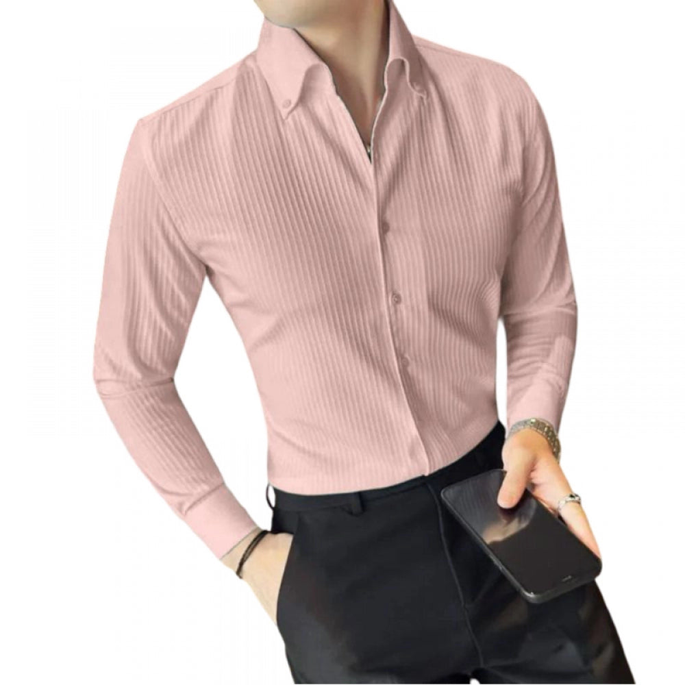 Generic Herren-Freizeithemd mit langen Ärmeln, gestreift, aus Baumwollmischung (Rosa)