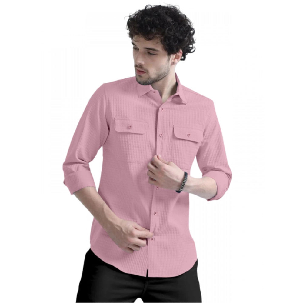 Generic Herren Freizeithemd aus Baumwollmischung mit Streifen, kurzärmelig (Rosa)