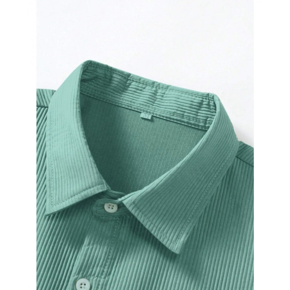 Generic Men's Casual Short Sleeve Striped Cotton Blended Shirt (Green)