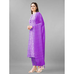 Generic Women's Casual 3-4 th Sleeve Embroidery Rayon Kurti Pant Dupatta Set (Purple)