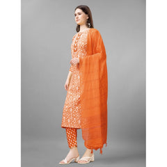 Generic Women's Casual 3-4 th Sleeve Embroidery Rayon Kurti Pant Dupatta Set (Orange)