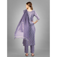 Generisches Damen-Freizeitset mit 3–4-Ärmeln, Stickerei, Kurti-Hose und Dupatta aus Seidenmischung (Lavendel)