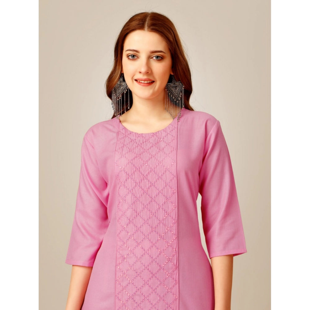 Generisches Damen-Kurti-Hosenset aus Baumwolle mit Stickerei und 3–4-Ärmeln (Rosa)