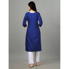 Generic Women's Casual 3-4 th Sleeve Embroidery Cotton Kurti (Blue)