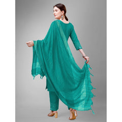 Generisches Damen-Kurti-Hose-Dupatta-Set mit 3–4 Ärmeln und Stickerei aus Baumwolle (Rama)