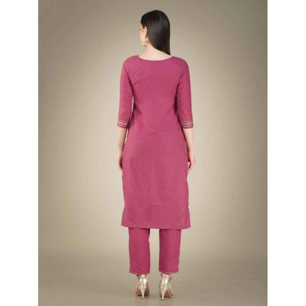 Generisches Damen-Kurti-Hose-Dupatta-Set mit 3–4 Ärmeln und Stickerei aus Baumwolle (Weinrot)