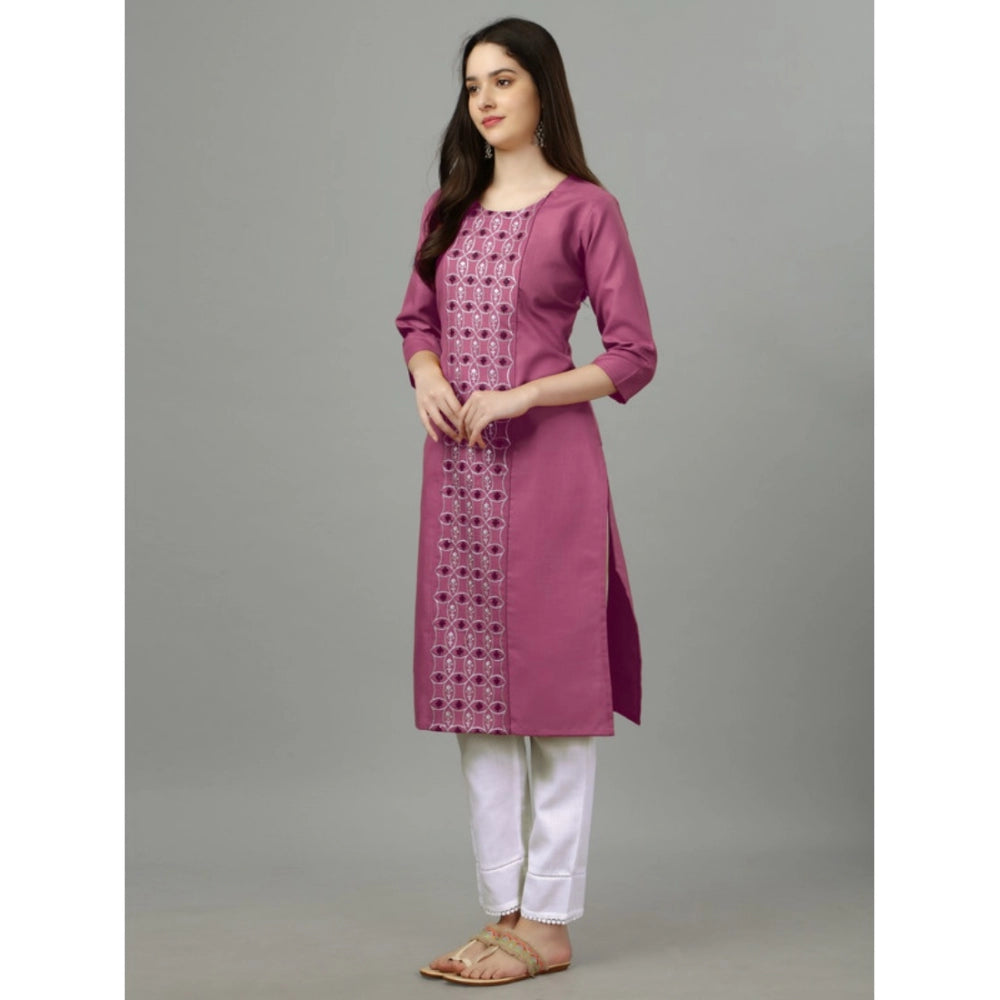 Generic Women's Casual 3-4 th Sleeve Embroidery Cotton Kurti (Purple)