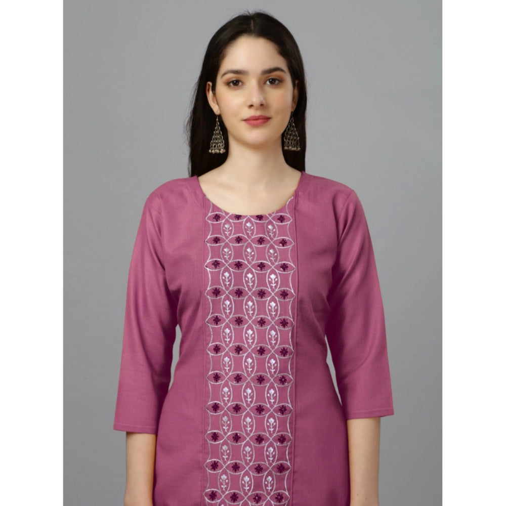 Generic Women's Casual 3-4 th Sleeve Embroidery Cotton Kurti (Purple)