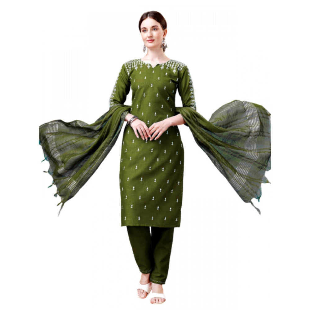 Generisches Damen-Kurti-Hose-Dupatta-Set mit 3–4 Ärmeln und Stickerei aus Baumwolle (grün)