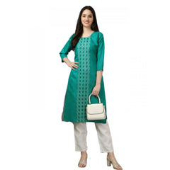 Generic Women's Casual 3-4 th Sleeve Embroidery Cotton Kurti (Light Green)