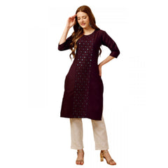 Generic Women's Casual 3-4 th Sleeve Embroidery Cotton Kurti Pant Set (Purple)