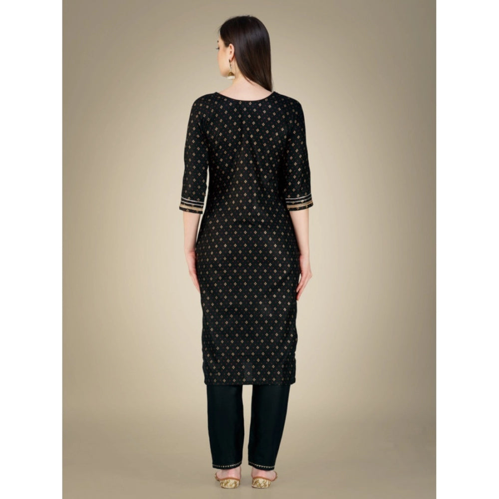 Generisches Damen-Kurti-Hose-Dupatta-Set mit 3–4 Ärmeln und Stickerei aus Baumwolle (schwarz)