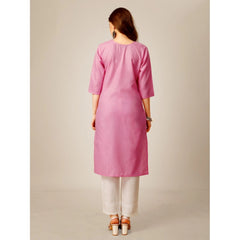 Generisches Damen-Kurti-Hosenset aus Baumwolle mit Stickerei und 3–4-Ärmeln (Rosa)