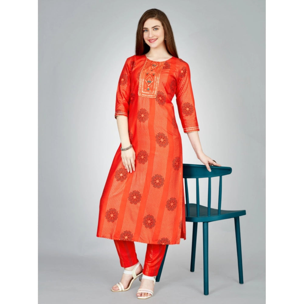 Generisches Damen-Freizeit-Kurti-Hosenset mit 3–4-Ärmeln und Stickerei aus Viskose (Orange)