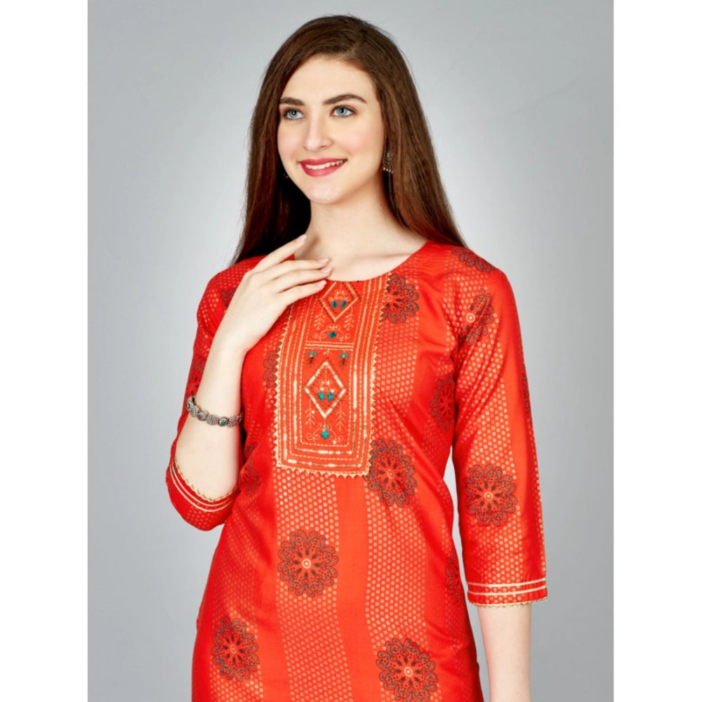 Generisches Damen-Freizeit-Kurti-Hosenset mit 3–4-Ärmeln und Stickerei aus Viskose (Orange)