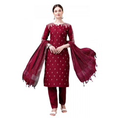 Generic Women's Casual 3-4 th Sleeve Embroidery Cotton Kurti Pant Dupatta Set (Maroon)