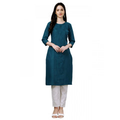 Generic Women's Casual 3-4 th Sleeve Embroidery Cotton Kurti (Blue )