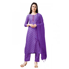 Generisches Damen-Kurti-Hose-Dupatta-Set mit 3–4 Ärmeln und Stickerei aus Viskose (Lila)