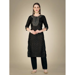 Generisches Damen-Kurti-Hose-Dupatta-Set mit 3–4 Ärmeln und Stickerei aus Baumwolle (schwarz)