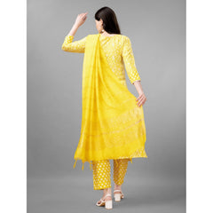 Generic Women's Casual 3-4 th Sleeve Embroidery Rayon Kurti Pant Dupatta Set (Yellow)