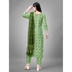 Generic Women's Casual 3-4 th Sleeve Embroidery Rayon Kurti Pant Dupatta Set (Green)