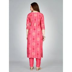 Generisches Damen-Kurti-Hosenset mit 3–4-Ärmeln und Stickerei aus Viskose (Pink)