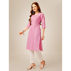 Generisches Damen-Kurti-Hosenset aus Baumwolle mit Stickerei und 3–4-Ärmeln (Rosa)