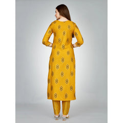 Generic Women's Casual 3-4 th Sleeve Embroidery Rayon Kurti Pant Set (Yellow)