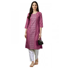 Generic Women's Casual 3-4 th Sleeve Embroidery Cotton Kurti (Purple)