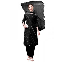 Generic Women's Casual 3-4 th Sleeve Embroidery Cotton Kurti Pant Dupatta Set (Black)