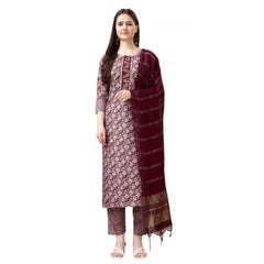 Generic Women's Casual 3-4 th Sleeve Embroidery Rayon Kurti Pant Dupatta Set (Maroon)