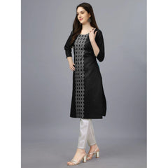 Generic Women's Casual 3-4 th Sleeve Embroidery Cotton Kurti (Black)