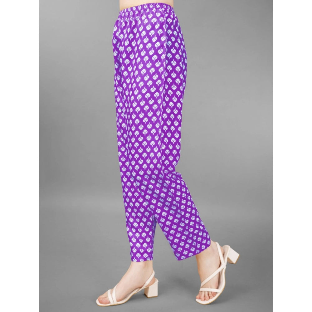 Generic Women's Casual 3-4 th Sleeve Embroidery Rayon Kurti Pant Dupatta Set (Purple)