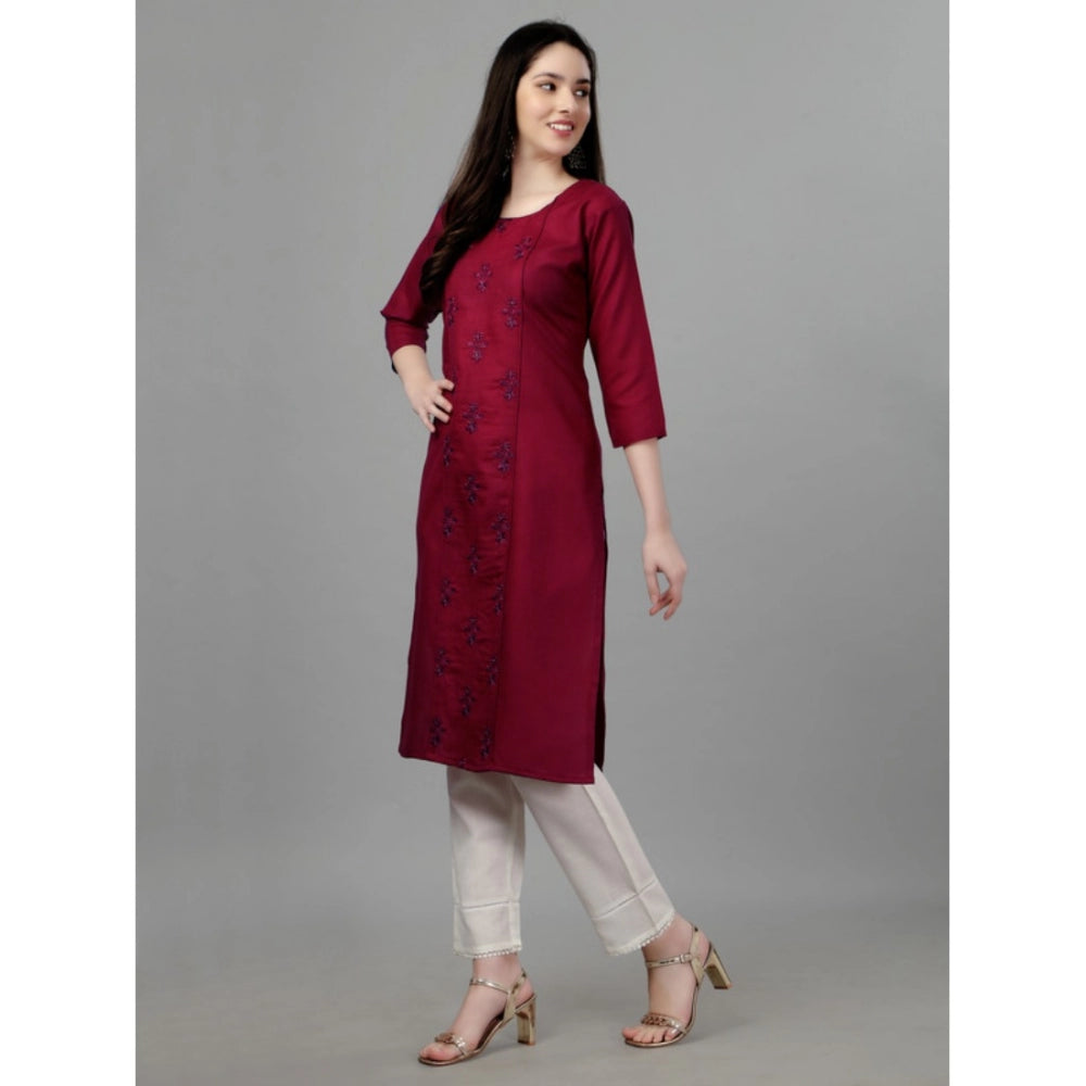 Generic Women's Casual 3-4 th Sleeve Embroidery Cotton Kurti (Maroon)