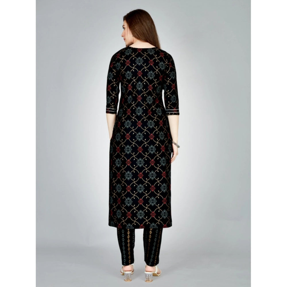 Generisches Damen-Kurti-Hosenset mit 3–4-Ärmeln und Stickerei aus Viskose (Schwarz)