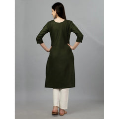 Generic Women's Casual 3-4 th Sleeve Embroidery Cotton Kurti (Dark Green)