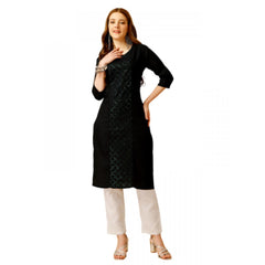 Generic Women's Casual 3-4 th Sleeve Embroidery Cotton Kurti Pant Set (Black)