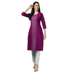 Generic Women's Casual 3-4 th Sleeve Embroidery Cotton Kurti (Purple)