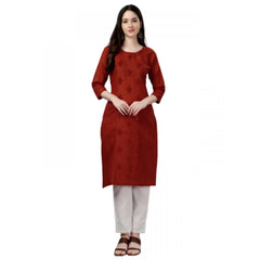 Generic Women's Casual 3-4 th Sleeve Embroidery Cotton Kurti (Rust)