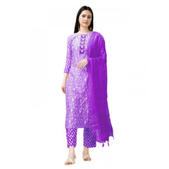 Generic Women's Casual 3-4 th Sleeve Embroidery Rayon Kurti Pant Dupatta Set (Purple)