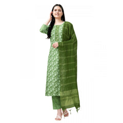 Generic Women's Casual 3-4 th Sleeve Embroidery Rayon Kurti Pant Dupatta Set (Green)