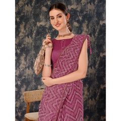 Generic Women's Linen Zig Zag Saree With Unstitched Blouse (Purple, 5-6 Mtrs)